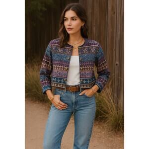 Vintage The J. Peterman Co. Woven Geometric Jacket Purple Small Cotton Colorful